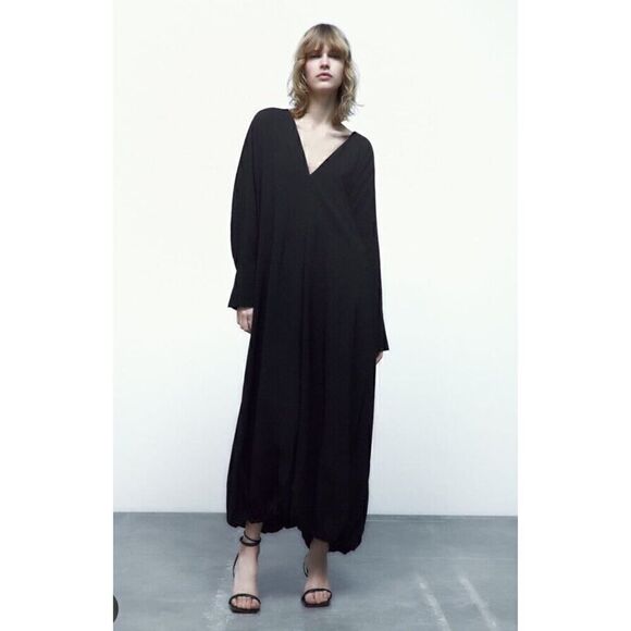 ZARA VOLUMINOUS LONG DRESS BLACK - REF. 5216/270 XS-S $119 - Picture 2 of 14